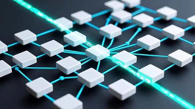 White cubes and blue lines network