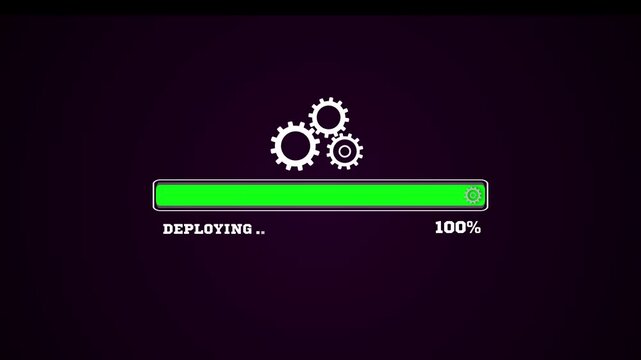 Green deployment status indicator for web development, showing a technical server setup cycle for information technology.