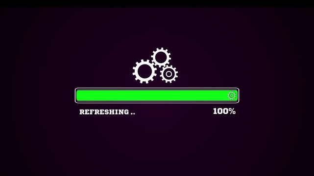 System refreshing status bar with spinning gears, symbolizing data update and interface synchronization for modern web apps.