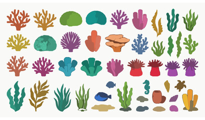 Underwater coral reef elements vector collection marine illustration © abdul