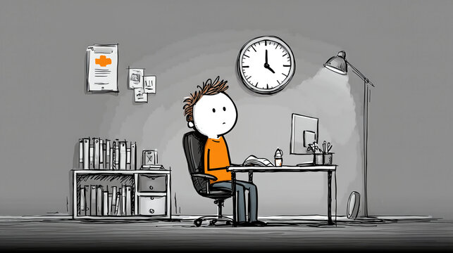 stick figure is glancing at the clock repeatedly