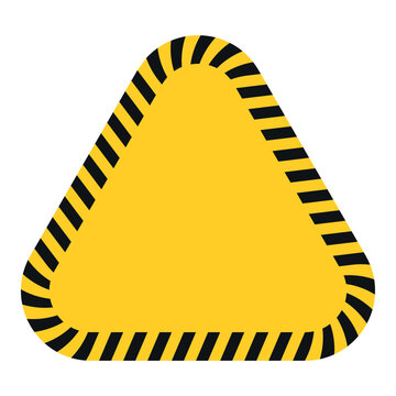 Yellow triangular hazard warning sign with striped caution border