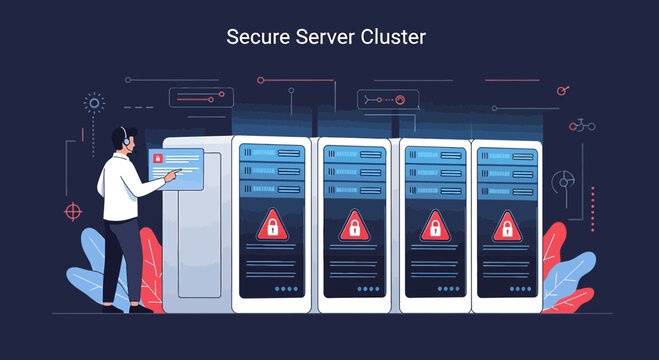 Secure Server Cluster with Warning Signals and Data Technician
