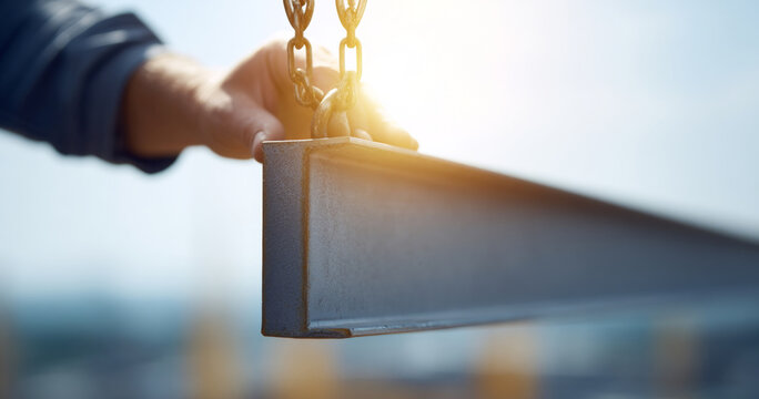 Steel beam lifted by chain sling
