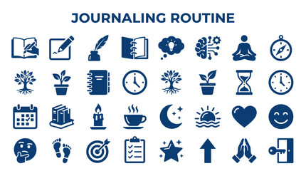 Fototapeta premium Journaling routine icons representing personal growth self care mindfulness organization and creativity a collection of symbols for daily practice and mental well being