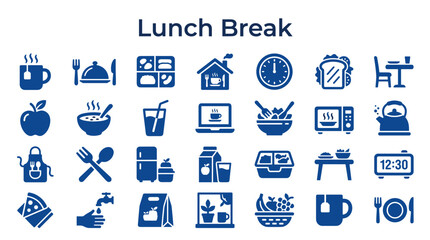 Fototapeta premium Collection of food and drink icons representing a lunch break with various mealtime and refreshment elements