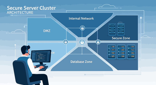 Secure Server Cluster Architecture with IT Specialist Monitoring Network Security