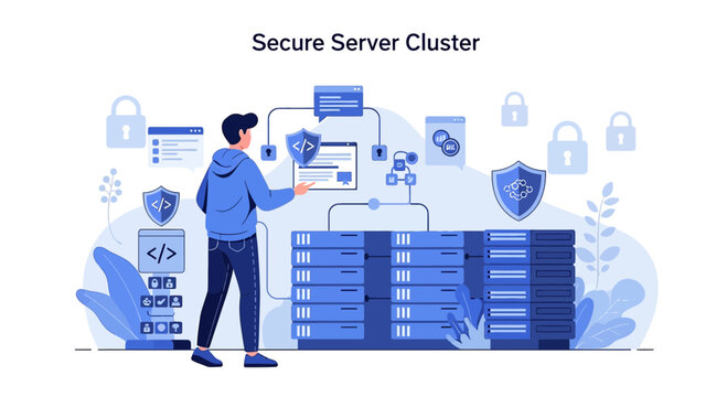 Secure Server Cluster Data Center Safety Illustration