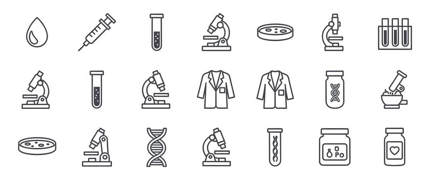 Laboratory icons represent scientific research and medical testing in a collection of symbols.