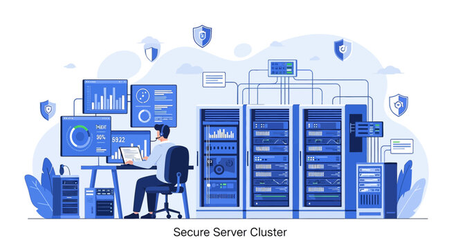 Secure Server Cluster: IT Security, Data Center, Network Administration, Cybersecurity