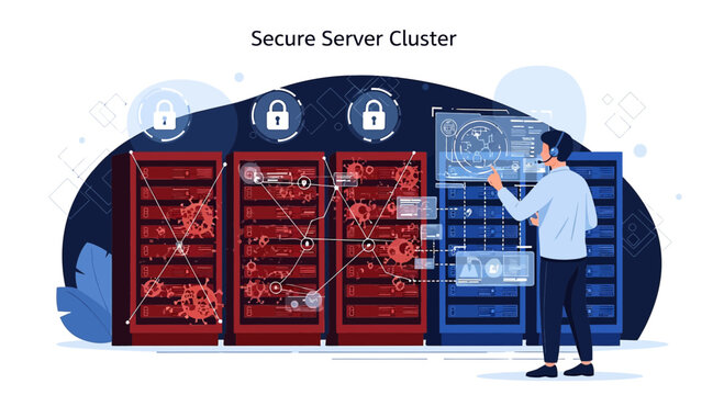 Secure Server Cluster with Data Security Icons