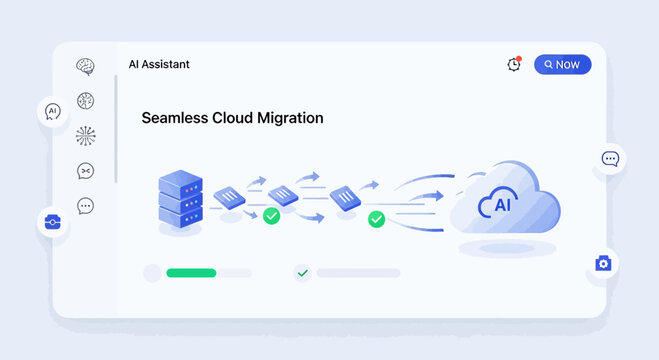Seamless Cloud Migration, AI Assistant Data Transfer to Cloud Graphic