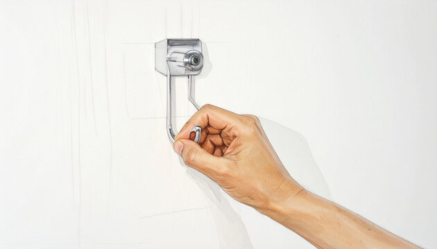 Hand interacting with metal hook