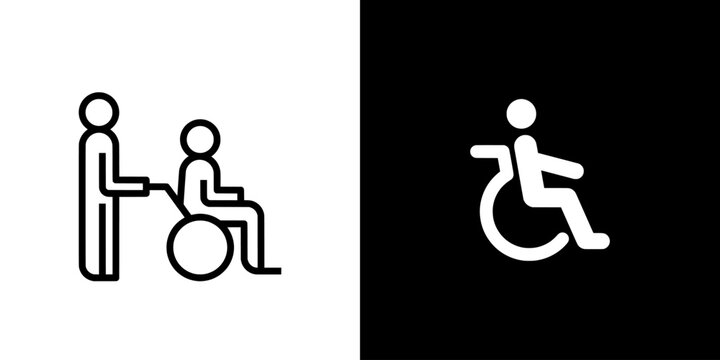 black and White vector set icons of disability