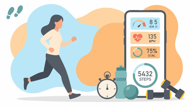 Woman running and tracking fitness progress with a smartphone app