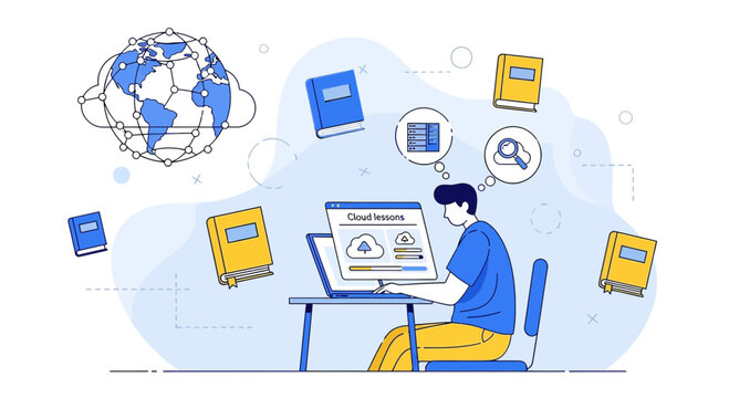 Online Learning & Global Education Concept: Person Studying on Laptop