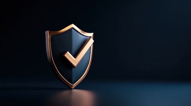 Premium dark blue shield with gleaming gold checkmark symbolizing robust digital security and assurance