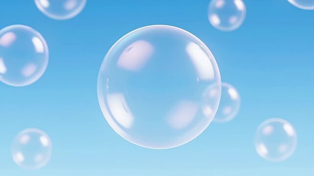 Transparent bubbles rising on blue background