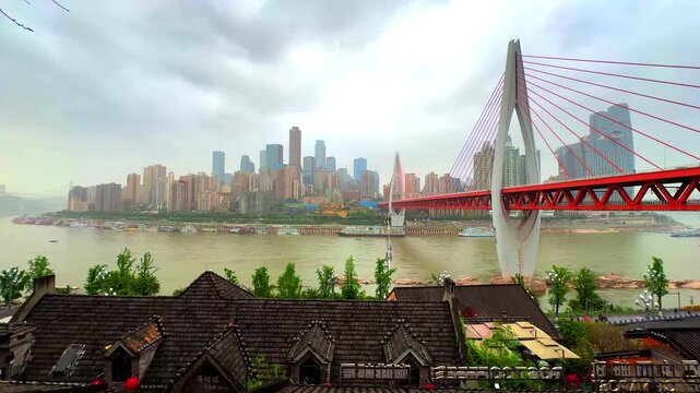 20 April 2026 Chongqing China Metropolis, situated  on the Yangtze and Jcolourful skies and rivers , mountainous city with a plethora of high-rise buildings and known as a city of Bridges  