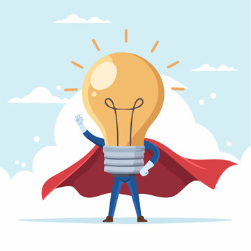 Superhero Light Bulb Character with Red Cape