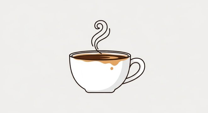 Steaming Hot Cup of Coffee Illustration on Gray Background.