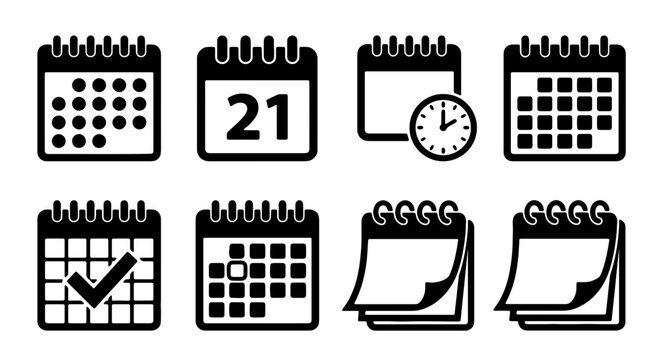 Calendar Icons Set: Daily Planner, Date Reminder, Schedule Organizer, Time Management Tools, Vector Graphics for Planning and Appointments