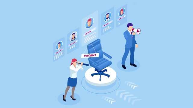 Isometric hiring and recruitment concept for web page, banner, presentation. Job interview, recruitment agency HD Video.