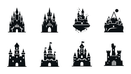 Fantasy Castle Icons Set, Medieval Fortress Silhouettes, Royal Palace Vector Graphics, Fairytale Architecture Collection © Sathi