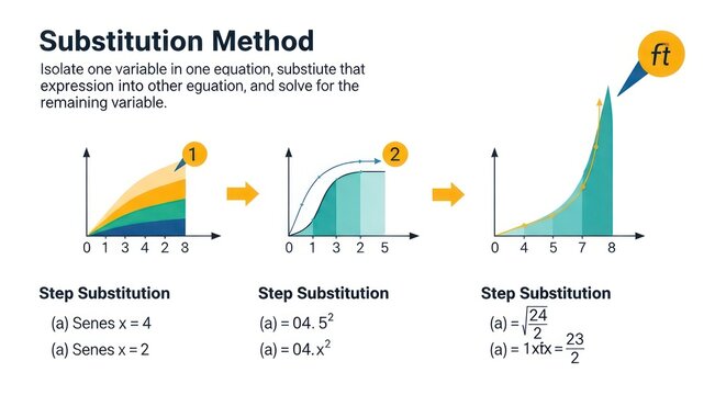 Step by Step Substitution Method for Solving Systems of Linear Equations with Graphs.