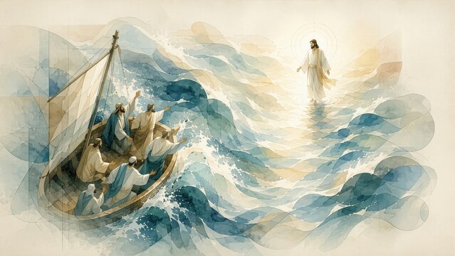 Biblical Miracle of Jesus Walking on the Sea.