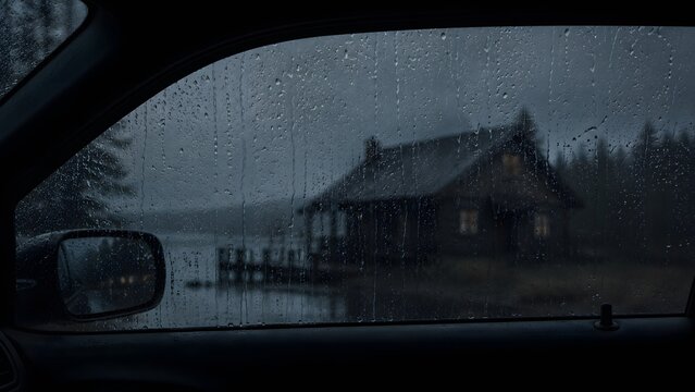 Lonely Cabin in the Rain &ndash;Cinematic Atmospheric Car Window View&rdquo;
