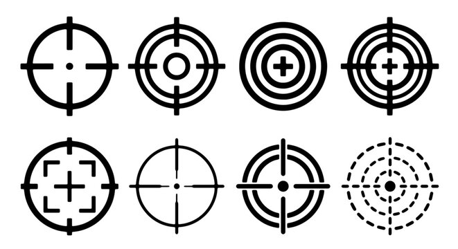 Precision Aiming Reticles, Target Crosshairs, Sniper Scope Views, Vector Icons for Accuracy and Focus