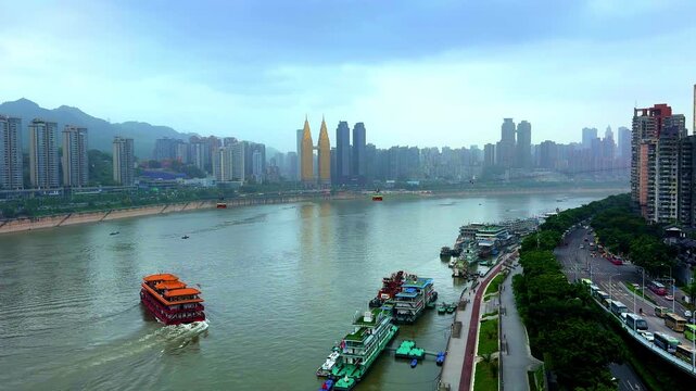 20 April 2026 Chongqing China Metropolis, situated  on the Yangtze and Jcolourful skies and rivers , mountainous city with a plethora of high-rise buildings and known as a city of Bridges  