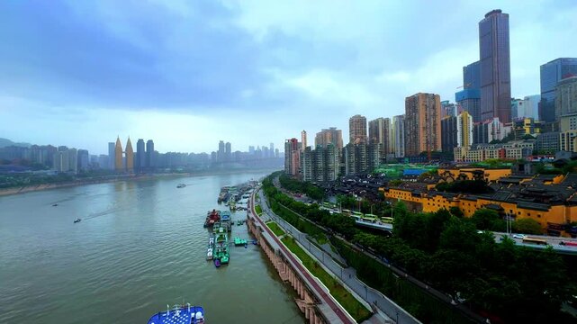 20 April 2026 Chongqing China Metropolis, situated  on the Yangtze and Jcolourful skies and rivers , mountainous city with a plethora of high-rise buildings and known as a city of Bridges  