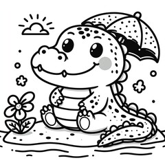 Fototapeta premium cute crocodile coloring sheet black and white