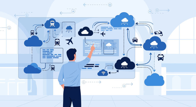 Man Interacts with Cloud-Based Transportation Network Flowchart