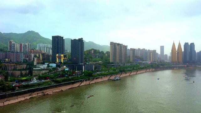 20 April 2026 Chongqing China Metropolis, situated  on the Yangtze and Jcolourful skies and rivers , mountainous city with a plethora of high-rise buildings and known as a city of Bridges  