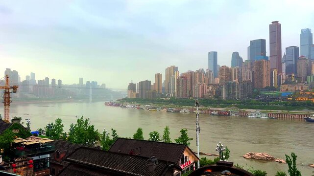 20 April 2026 Chongqing China Metropolis, situated  on the Yangtze and Jcolourful skies and rivers , mountainous city with a plethora of high-rise buildings and known as a city of Bridges  