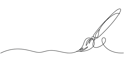 Paint brush drawing a wavy line in a continuous single line art style © Vector