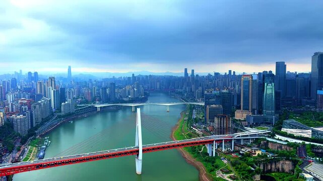 20 April 2026 Chongqing China Metropolis, situated  on the Yangtze and Jcolourful skies and rivers , mountainous city with a plethora of high-rise buildings and known as a city of Bridges  