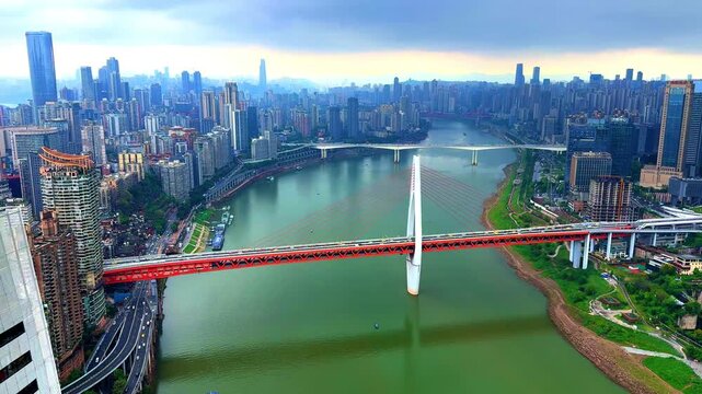 20 April 2026 Chongqing China Metropolis, situated  on the Yangtze and Jcolourful skies and rivers , mountainous city with a plethora of high-rise buildings and known as a city of Bridges  