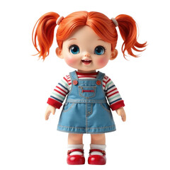 Fototapeta premium A young girl with bright red hair wears a blue dress, perfect for portraits or illustrations