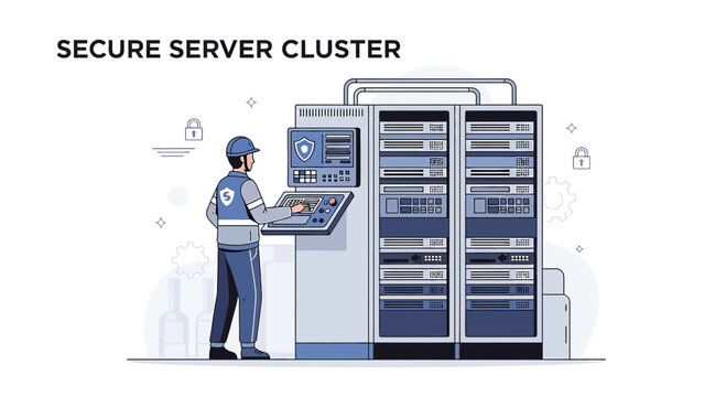 IT Technician Working on Secure Server Cluster Data Center