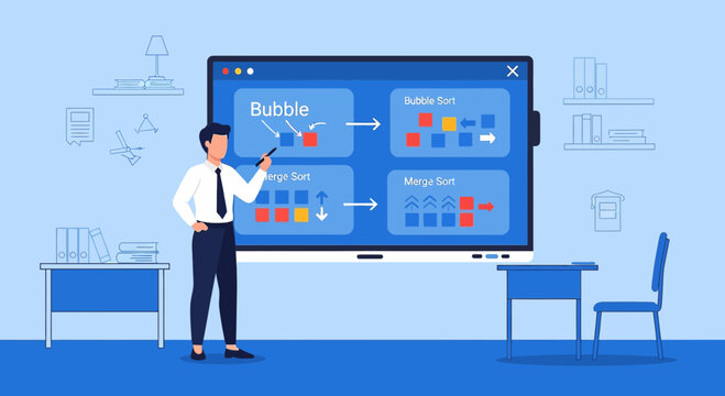 Learning Data Sorting Algorithms: Bubble and Merge Sort Explained on Screen