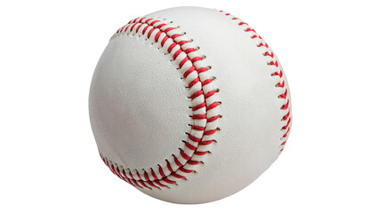 Fototapeta premium Classic white baseball ball with red stitching for sports training competition and active fitness lifestyle isolated on transparent background cut out