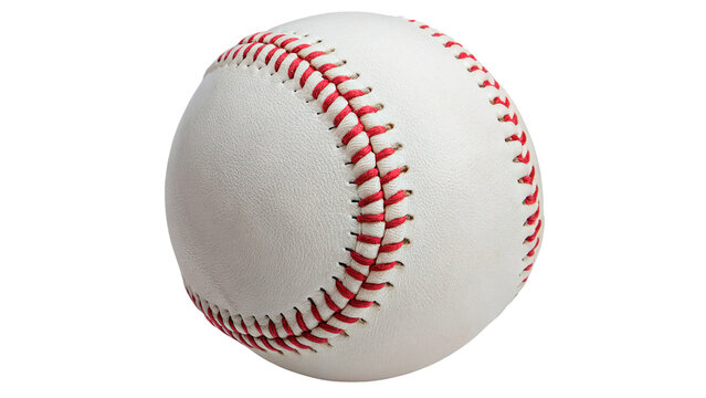 Classic white baseball ball with red stitching for sports training competition and active fitness lifestyle isolated on transparent background cut out