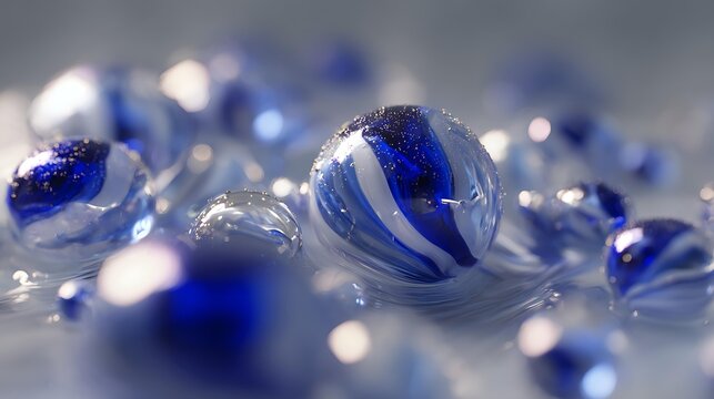 composed of reflective liquid mercury, shallow depth of field, complementary color palette, monochromatic blue, clean composition, octane render quality, bird's eye view, vray render, creamy