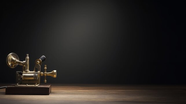 morse. Vintage telegraph key on wooden desk illuminated by a single light source. product launch decks, UI/UX mockups, designed for product launches and innovation pitches, used by graphic designers.