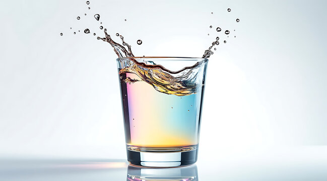 A splash of colored liquid in glass colored liquid splash glass studio shot high key reflection water droplet