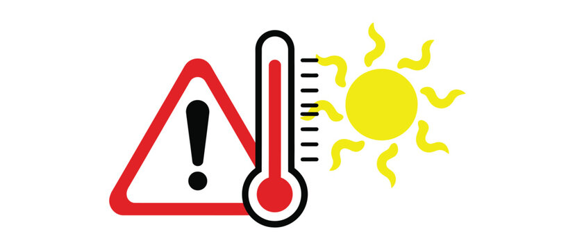 Caution Summer concept vector illustration with high temperature warning sign thermometer hot weather heat stroke risk and bright sun design.